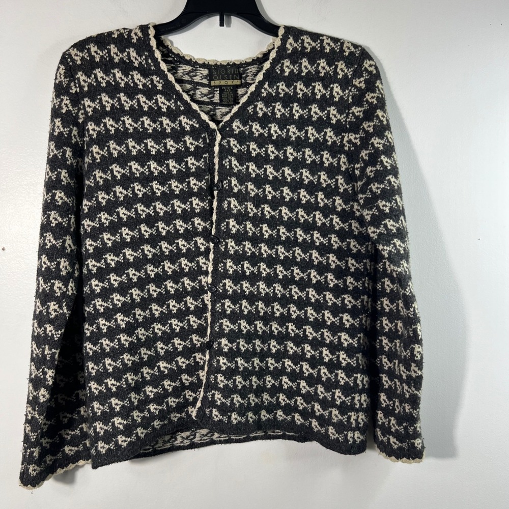 Vintage Sigrid Olsen Sport‎ Silk Wool Angora Blend Cardigan Bird Pattern XSP